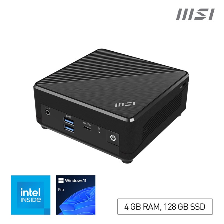 MSI Cubi N ADL Intel N100 Desktop PC, NUC, SFF, Mini Computer, HTPC, (4GB RAM, 128GB SSD, Windows 11 PRO), UHD Graphics/Type C/HDMI/DisplayPort/Dual LAN/WiFi 5/BT 5.1/VESA