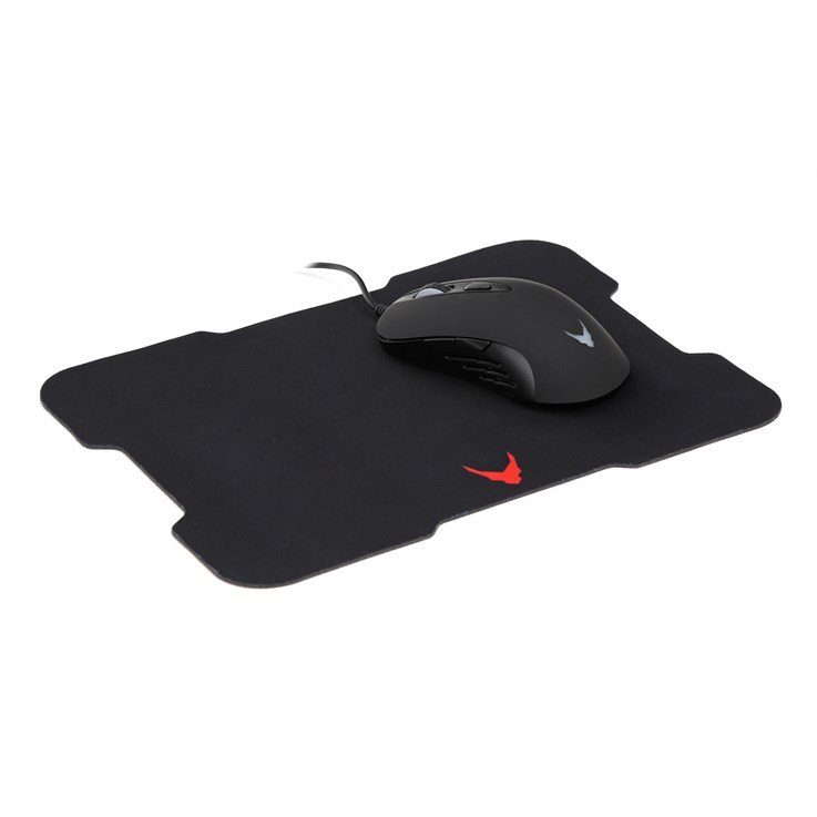 Varr Gaming Mouse and Mousepad/Mat Set, Gaming Mouse: Wired USB Mouse (Black/Blue), Adjustable DPI (800, 1200, 2400 or 3200dpi), 6 Button with Scroll Wheel, Popular USB-A connection, Optical, LED 7 colours backlight, Mousepad/Mat:, Size 295x210x2mm, Black