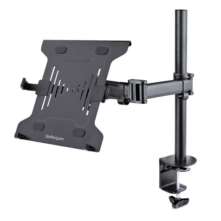 StarTech.com Laptop Desk Mount - Monitor and Laptop Mount - Displays up to 34in (8kg/17.6lb) & Laptops (4.5kg/9.9lb) - Articulating VESA Laptop Tray Arm - Clamp / Grommet Mount