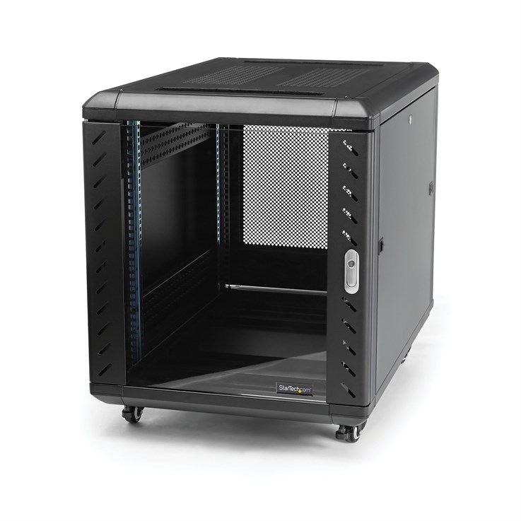 StarTech.com 4-Post 12U Server Rack Cabinet, Lockable 19" Data Rack Cabinet for Computer / AV / IT Equipment, Office / Home Network Rack with Casters & Adjustable Mounting Rails