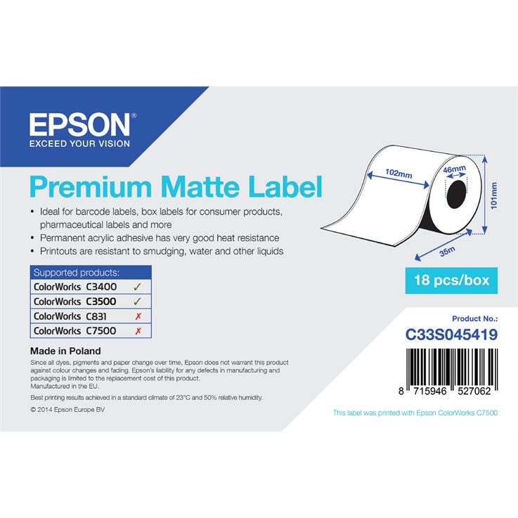 Epson Premium Matte Label - Continuous Roll: 102mm x 35m