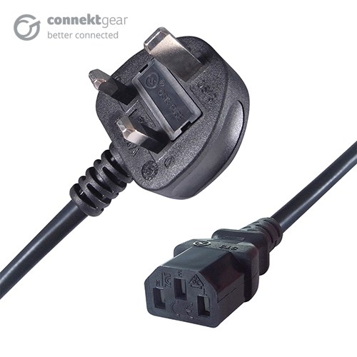 connektgear 1m UK Mains Power Cable UK Plug to C13 Socket