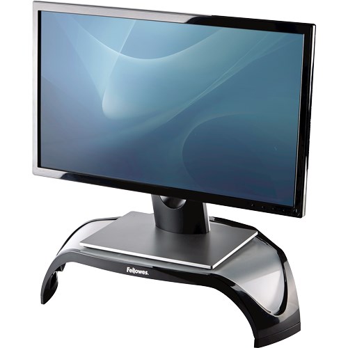 Fellowes Computer Monitor Stand with 3 Height Adjustments - Smart Suites Monitor Riser - Ergonomic Adjustable Monitor Stand for Computers - Max Weight 10KG/Max Size 21" - Black