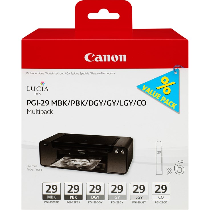 Canon PGI-29 MBK/PBK/DGY/GY/LGY/CO 6 Ink Cartridge Multipack