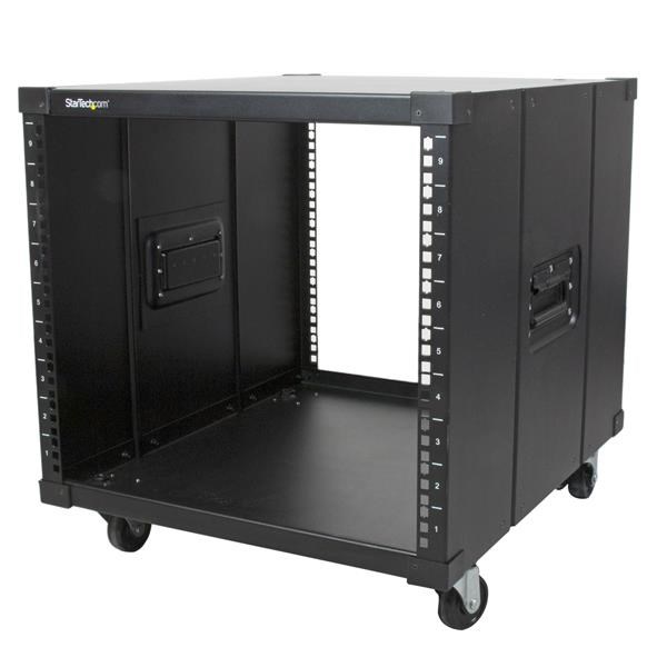 StarTech.com 4-Post 9U Mobile Open Frame Server Rack, Four Post Network Rack with Wheels, 19" Rolling Rack for Home/Office Narrow Floor Spaces, Small Data Rack for Computer/AV/IT Equipment - TAA Compliant