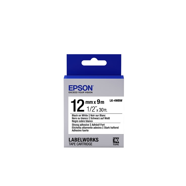 Epson Label Cartridge Strong Adhesive LK-4WBW Black/White 12mm (9m)