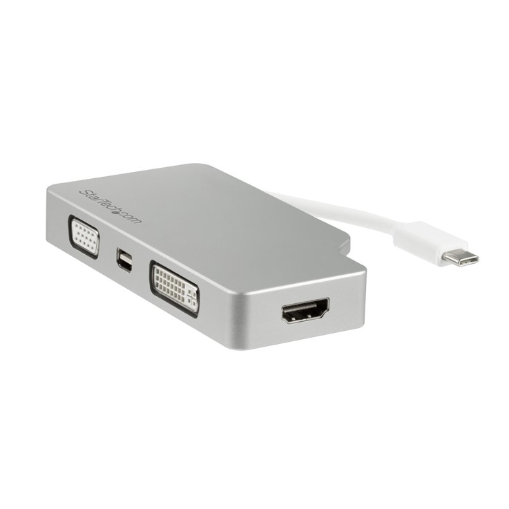 StarTech.com USB C Multiport Video Adapter with HDMI, VGA, Mini DisplayPort or DVI - USB Type C Monitor Adapter to HDMI 1.4 or mDP 1.2 (4K) - VGA or DVI (1080p) - Silver Aluminum