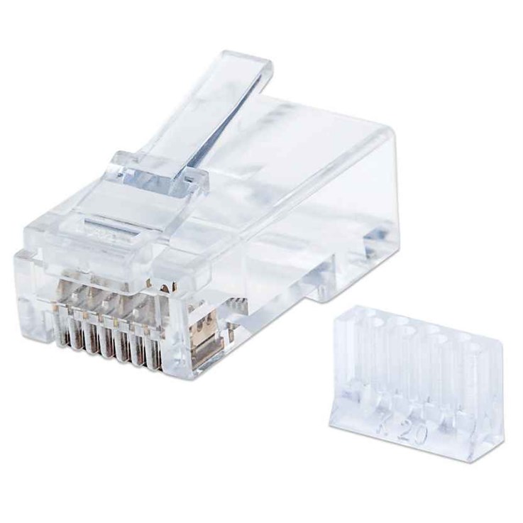 Intellinet RJ45 Modular Plugs, Cat6, UTP, 3-prong, for solid wire, 15 µ gold plated contacts, 90 pack