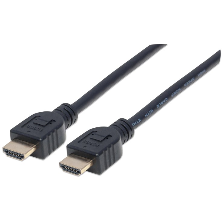 Manhattan HDMI Cable with Ethernet (CL3 rated, suitable for In-Wall use), 4K@60Hz (Premium High Speed), 2m, Male to Male, Black, Ultra HD 4k x 2k, In-Wall rated, Fully Shielded, Gold Plated Contacts, Lifetime Warranty, Polybag