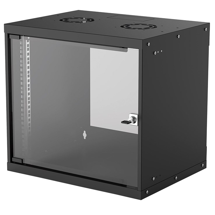 Intellinet Network Cabinet, Wall Mount (Basic), 9U, Usable Depth 340mm/Width 485mm, Black, Flatpack, Max 50kg, Glass Door, 19", Parts for wall installation (eg screws and rawl plugs) not included, Three Year Warranty