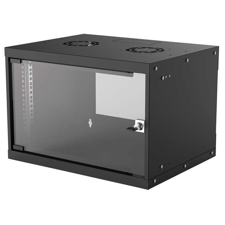 Intellinet Network Cabinet, Wall Mount (Basic), 6U, Usable Depth 340mm/Width 485mm, Black, Flatpack, Max 50kg, Glass Door, 19", Parts for wall installation (eg screws and rawl plugs) not included, Three Year Warranty