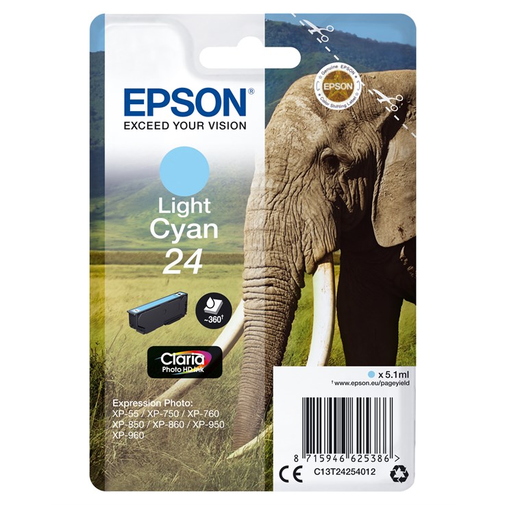 Epson Elephant Singlepack Light Cyan 24 Claria Photo HD Ink