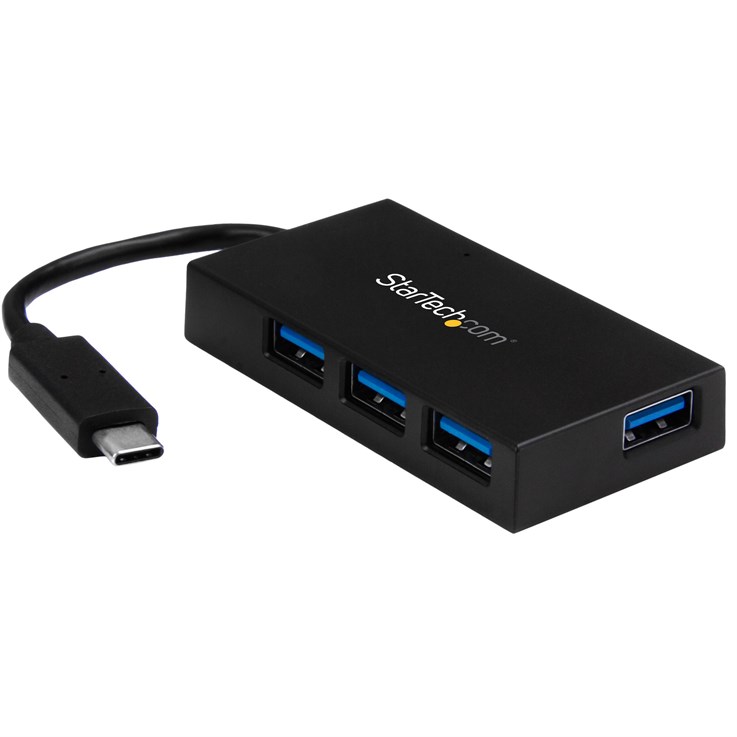 StarTech.com 4 Port USB C Hub - USB Type-C Hub w/ 4x USB-A Ports (USB 3.0/3.1 Gen 1 SuperSpeed 5Gbps) - USB Bus or Self Power - Portable USB-C to USB-A BC 1.2 Charging Hub w/ Power Adapter~4 Port USB C Hub - USB Type-C Hub w/ 4x USB-A Ports USB 3.0 hub (5