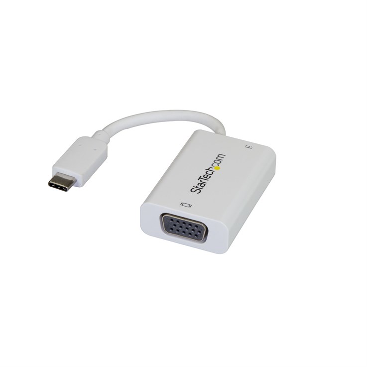 StarTech.com USB C to VGA Adapter with Power Delivery - 1080p USB Type-C to VGA Monitor Video Converter w/ Charging - 60W PD Pass-Through - Thunderbolt 3 Compatible - White