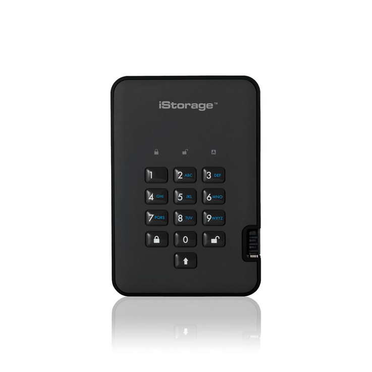 iStorage diskAshur2 256-bit 500GB USB 3.2 secure encrypted hard drive - Black IS-DA2-256-500-B