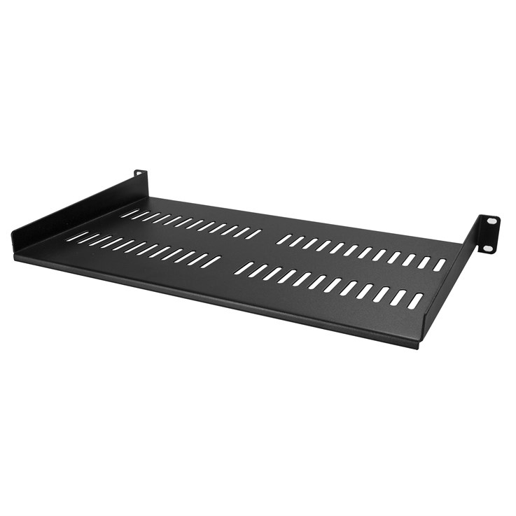 StarTech.com 1U Server Rack Shelf - Universal Vented Rack Mount Cantilever Tray for 19" Network Equipment Rack & Cabinet - Heavy Duty Steel – Weight Capacity 50lb/23kg - 10" Deep Shelf, Black