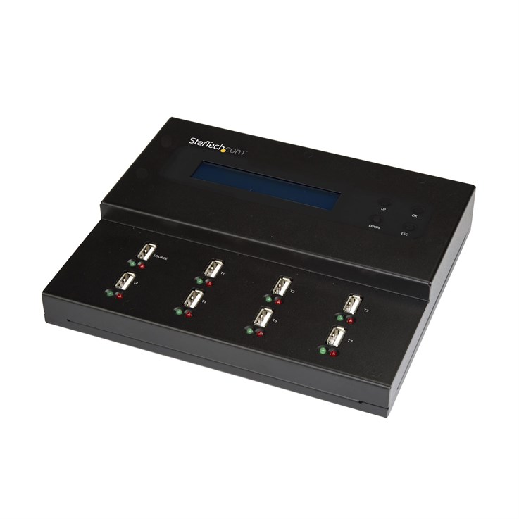 StarTech.com Standalone 1 to 7 USB Thumb Drive Duplicator and Eraser, Multiple USB Flash Drive Copier, System and File and Whole-Drive Copy at 1.5 GB/min, Single and 3-Pass Erase, LCD Display