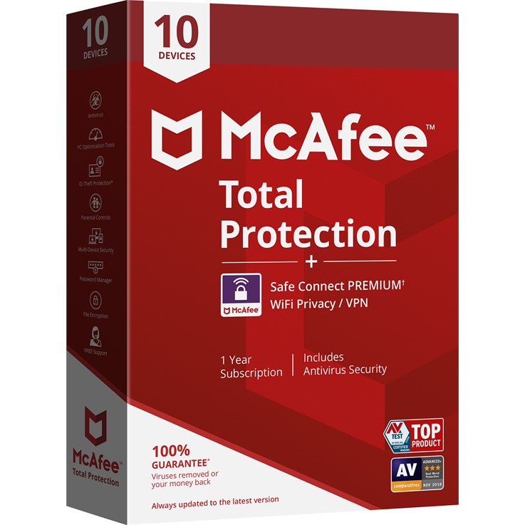 McAfee Total Protection Antivirus security 10 license(s) 1 year(s)