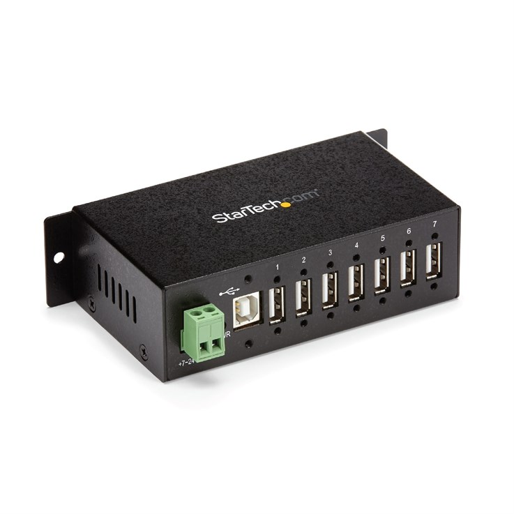 StarTech.com 7-Port USB 2.0 Hub - Metal Industrial USB-A Hub with ESD Protection & 350W Surge Protection - Din Rail, Wall or Desk Mountable - TAA Compliant USB Expander Hub