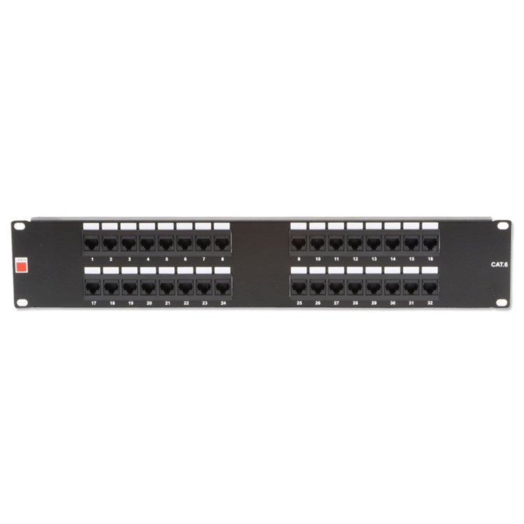 Lindy 19" CAT6 2U 32 Port RJ-45 Patch Panel, Unshielded, Black