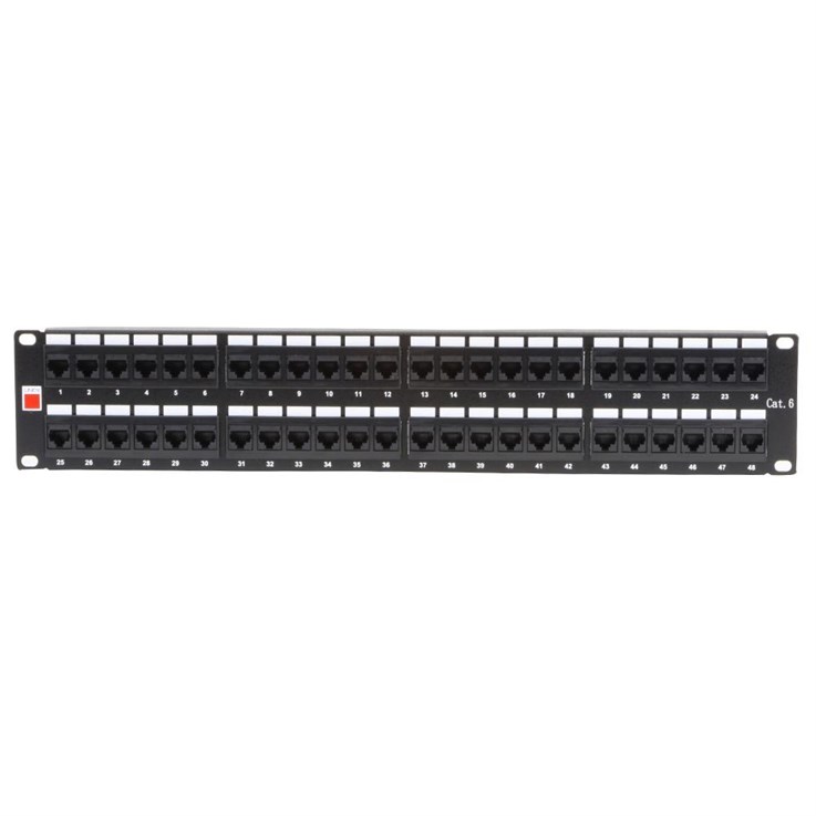 Lindy 19' CAT6 2U 48 Port RJ-45 Patch Panel, Unshielded, Black