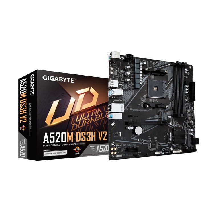 GIGABYTE A520M DS3H V2 Motherboard - Supports AMD Ryzen 5000 Series AM4 CPUs, up to 4733MHz DDR4 (OC), PCIe 3.0 x16, GbE LAN, USB 3.2 Gen 1