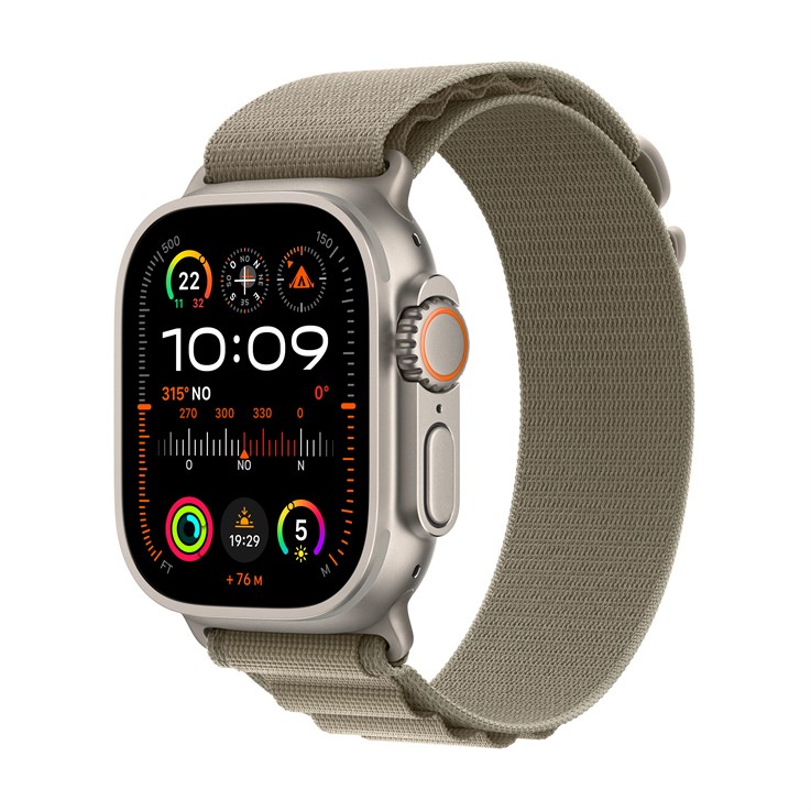 Apple Watch Ultra 2 GPS + Cellular, 49mm Titanium Case w/ Olive Alpine Loop - Small