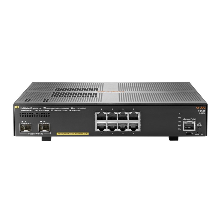 Aruba 2930F 8G PoE+ 2SFP+ Managed L3 Gigabit Ethernet (10/100/1000) Power over Ethernet (PoE) 1U Grey