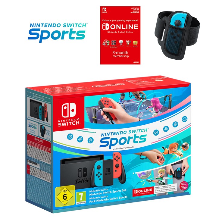 Nintendo Switch + Switch Sports Set + 3 Months Switch Online portable game console 15.8 cm (6.2") 32 GB Touchscreen Wi-Fi Blue, Grey, Red