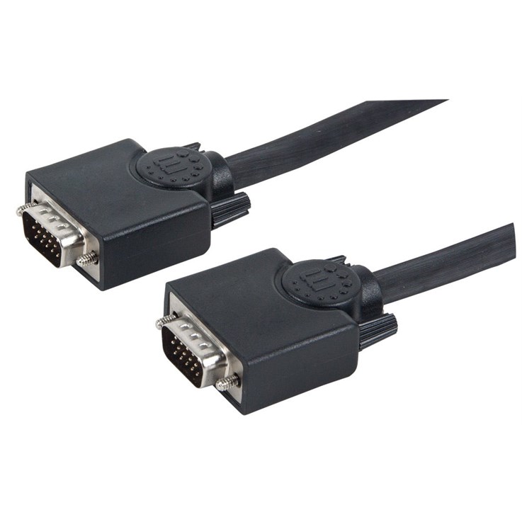 Manhattan VGA Monitor Cable (with Ferrite Cores), 20m, Black, Male to Male, HD15, Cable of higher SVGA Specification (fully compatible), Shielding with Ferrite Cores helps minimise EMI interference for improved video transmission, Lifetime Warranty, Polyb