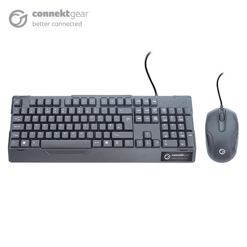 connektgear KB235 USB Standard UK Layout Keyboard and 3 Button Optical Mouse - Black