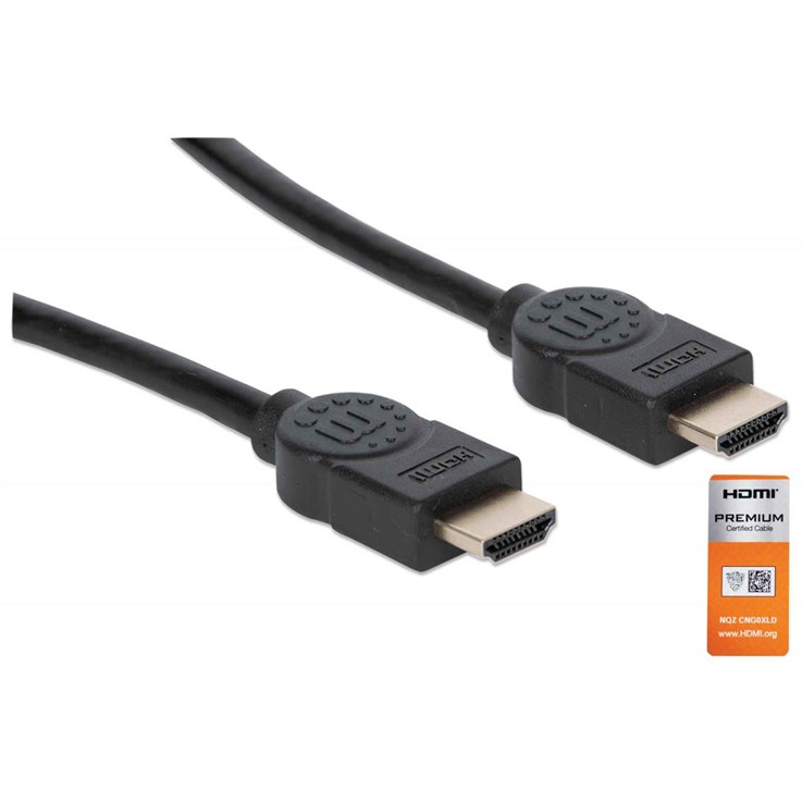 Manhattan HDMI Cable with Ethernet, 4K@60Hz (Premium High Speed), 1.8m, Male to Male, Black, Equivalent to HDMM2MP (except 20cm shorter), Ultra HD 4k x 2k, Fully Shielded, Gold Plated Contacts, Lifetime Warranty, Polybag