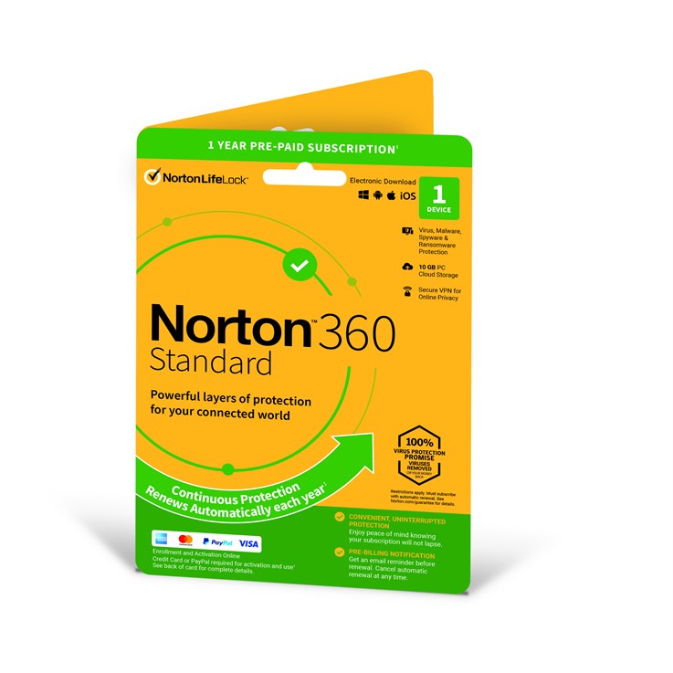 Norton 360 Standard | 1 Device | 1 Year Subscription with Automatic Renewal | Includes Secure VPN and Password Manager | PCs, Mac, Smartphones and Tablets