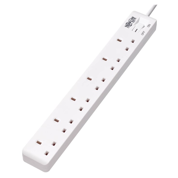 Tripp Lite PS6B18 6-Outlet Power Strip - British BS1363A Outlets, 220-250V AC, 13A, 1.8 m Cord, BS1363A Plug, White