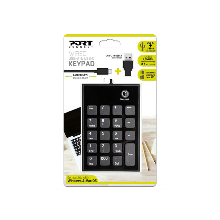 Port Designs 900801 numeric keypad Laptop USB Black, Grey