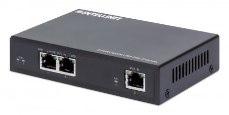 Intellinet 2-Port Gigabit Ultra PoE Extender, Adds up to 100 m (328 ft.) to PoE Range, PoE Power Budget 60 W, Two PSE Ports with 30 W Output Each, IEEE 802.3bt/at/af Compliant, Metal Housing