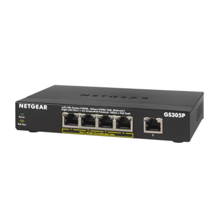 NETGEAR GS305Pv2 Unmanaged Gigabit Ethernet (10/100/1000) Power over Ethernet (PoE) Black