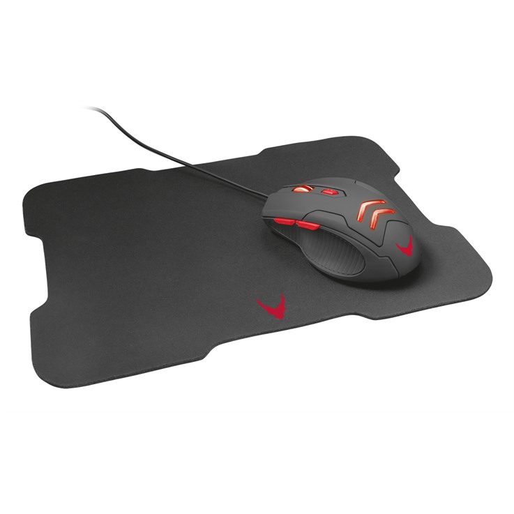 Varr Gaming Mouse and Mousepad/Mat Set, Gaming Mouse: Wired USB Mouse (Black/Red), Adjustable DPI (800, 1600, 2400 or 3200dpi), 6 Button with Scroll Wheel, Popular USB-A connection, Optical, LED Red backlight, Mousepad/Mat: Size 295x210x2mm