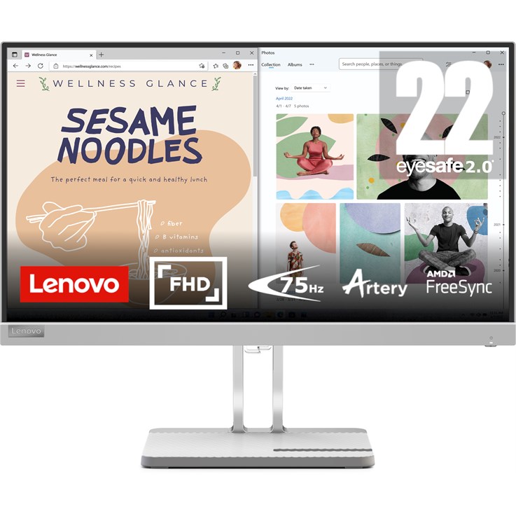 Lenovo L22e-40 21.5" FHD Monitor, Cloud Grey