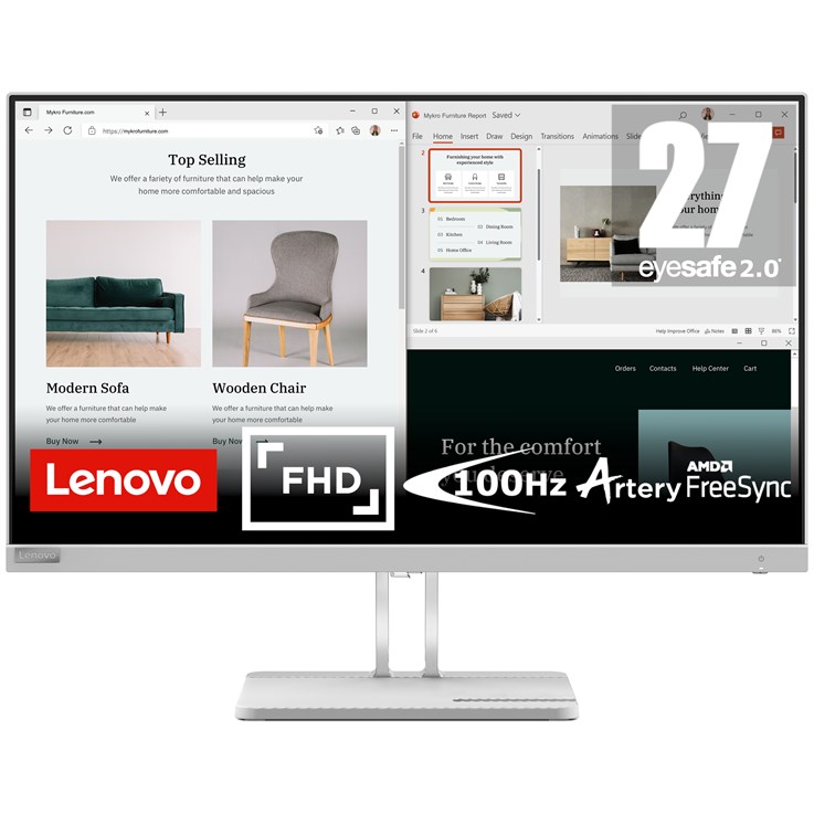 Lenovo L27e-40 27" FHD Monitor, Cloud Grey