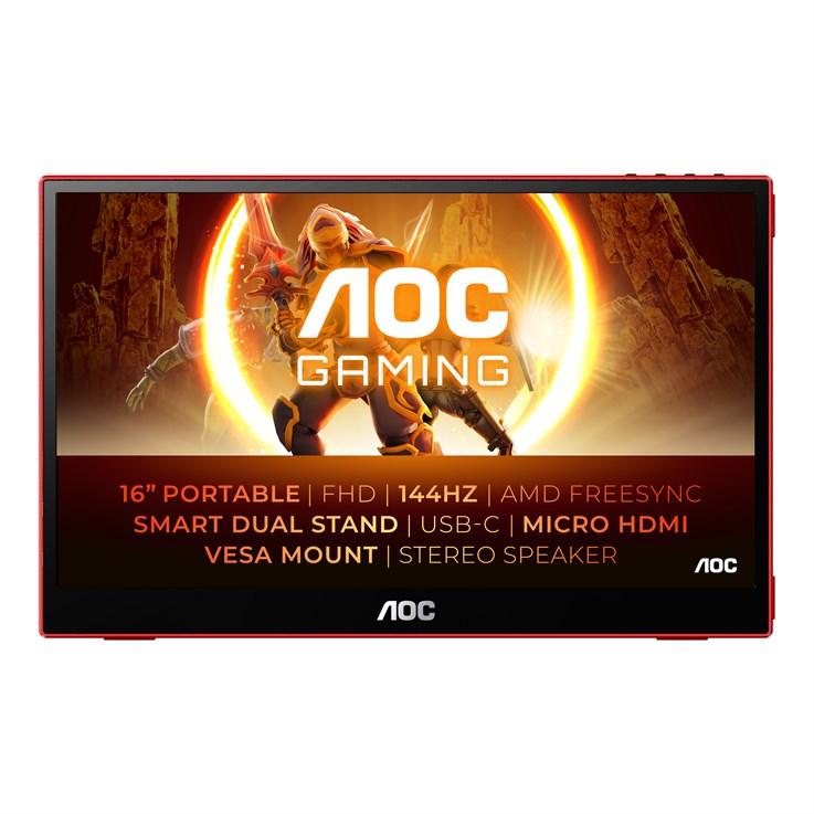 AOC 16G3 portable TV/monitor Portable monitor Black, Red 39.6 cm (15.6") TFT 1920 x 1080 pixels